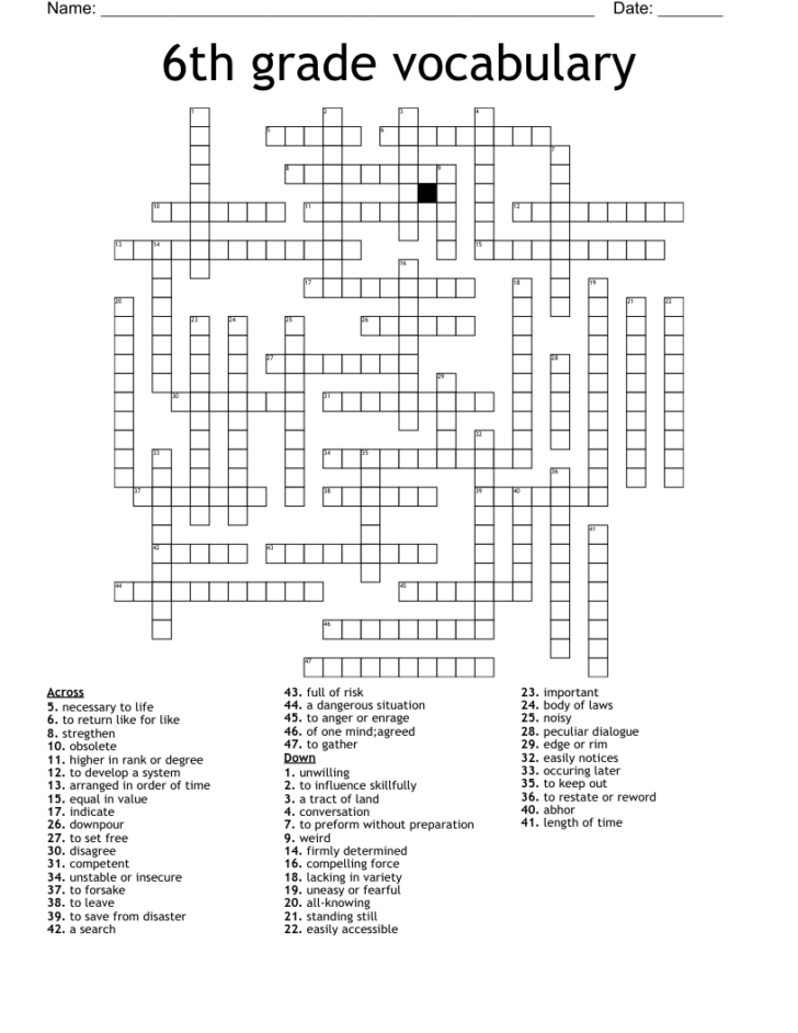 Free Crossword For Year 6