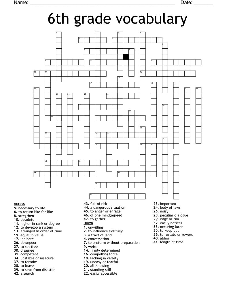 6Th Grade Vocabulary Crossword - Wordmint with regard to Free Crossword For Year 6