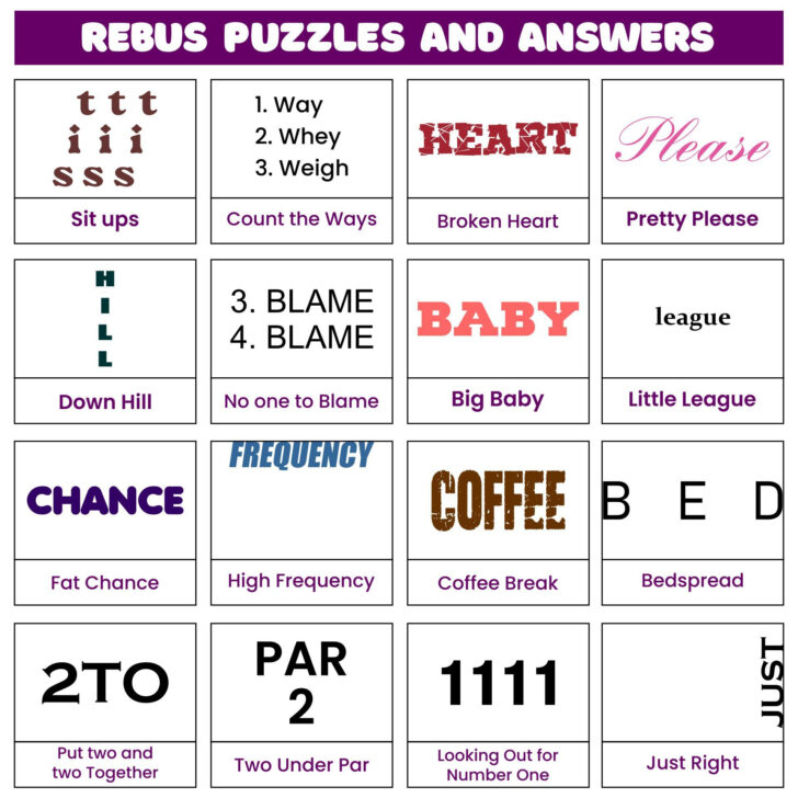 Printable Pictogram Puzzles with Answers Printable Pictogram Puzzles with Answers