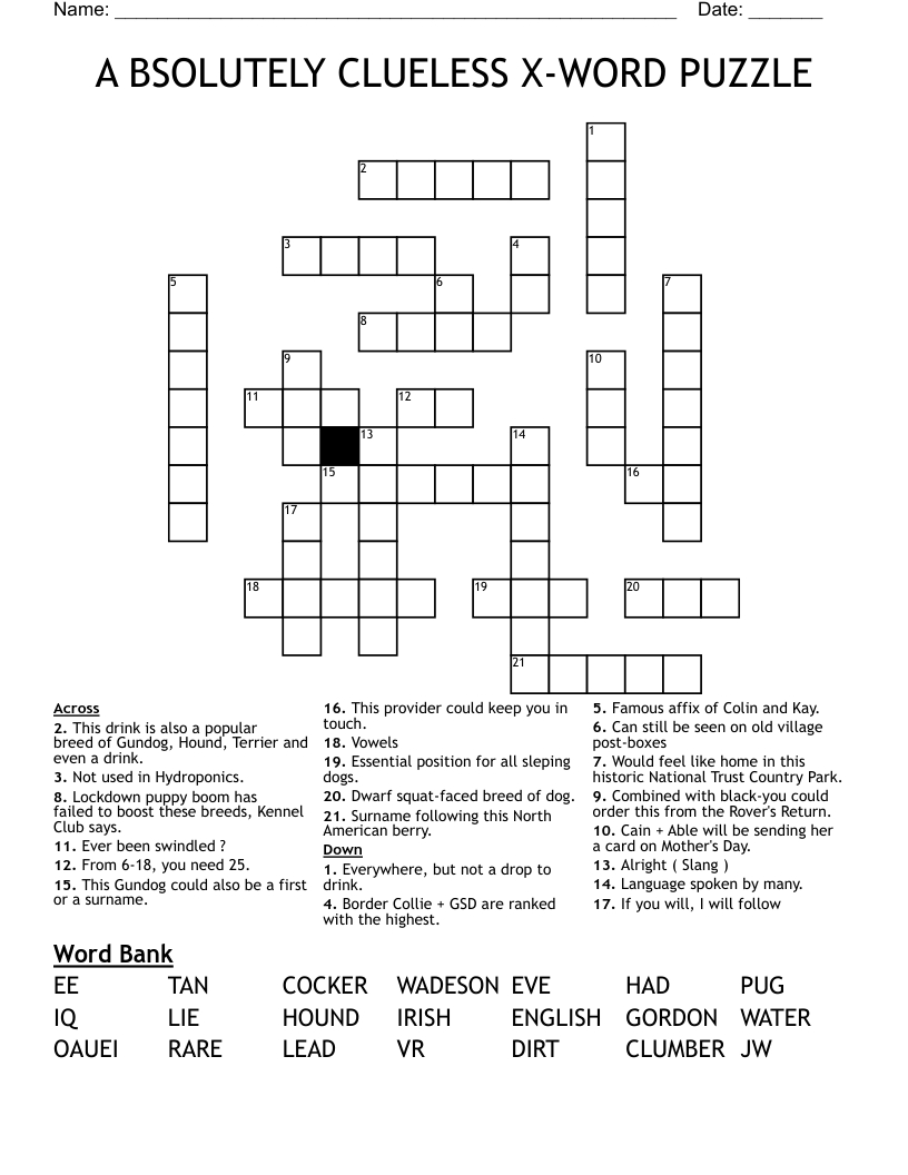 A Bsolutely Clueless X-Word Puzzle Crossword - Wordmint in Free Printable Clueless Crossword Puzzles
