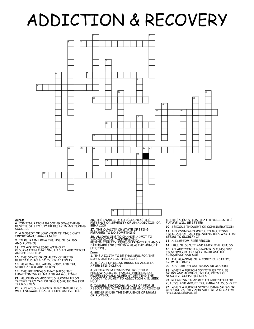 Addiction &amp;amp; Recovery Crossword - Wordmint with Free Printable Recovery Crossword Puzzles