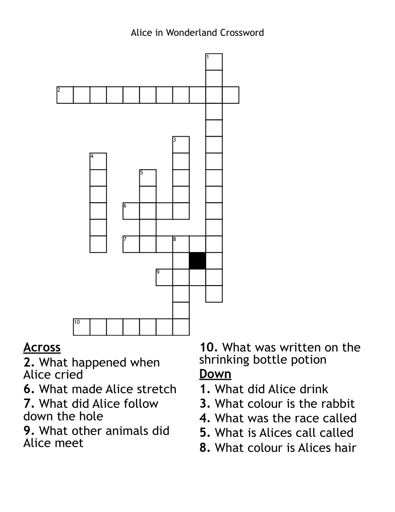 Alice In Wonderland Crossword - Wordmint intended for Alice In Wonderland Crossword Puzzle Free Printable