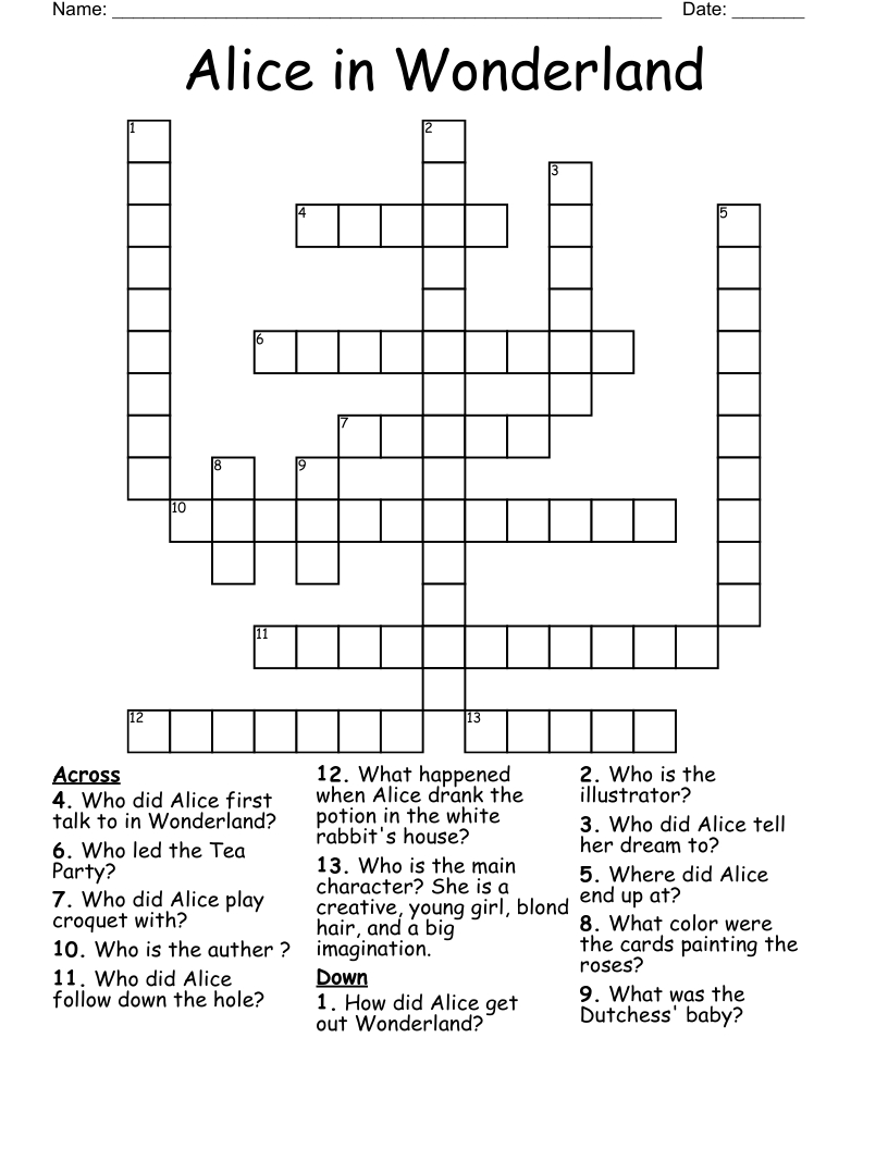 Alice In Wonderland Crossword - Wordmint with regard to Alice In Wonderland Crossword Puzzle Free Printable