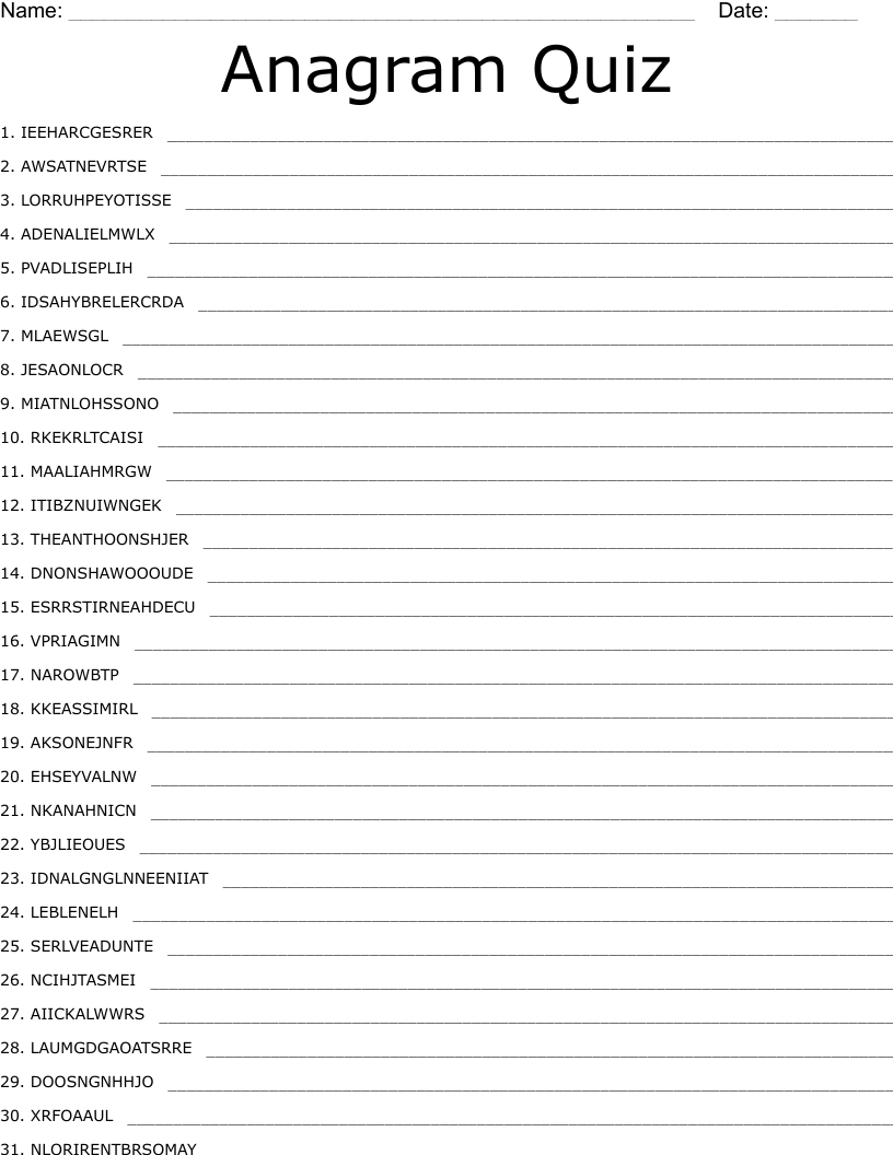 Anagram Quiz Word Scramble - Wordmint inside Free Printable Anagrams with Answers