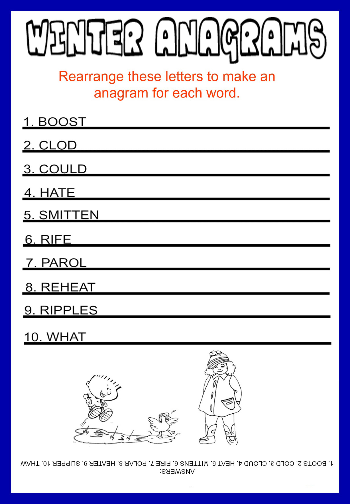 Anagrams - Free Printable - Winter within Free Printable Anagrams With Answers