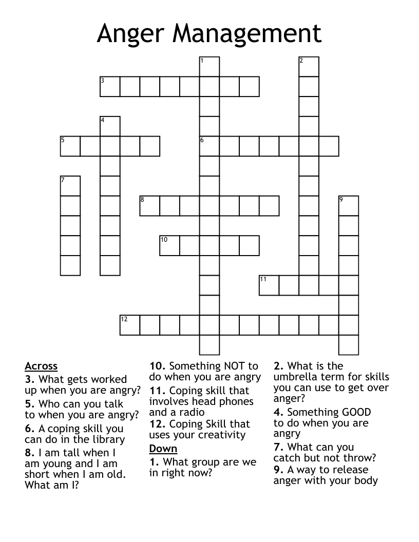 Anger Management Crossword - Wordmint intended for Anger Management Crosswords