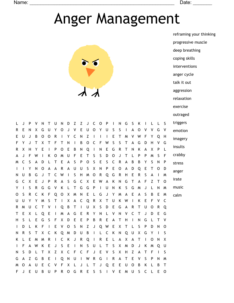Anger, Triggers &amp;amp; Anger Management Crossword - Wordmint for Anger Management Crossword Printable