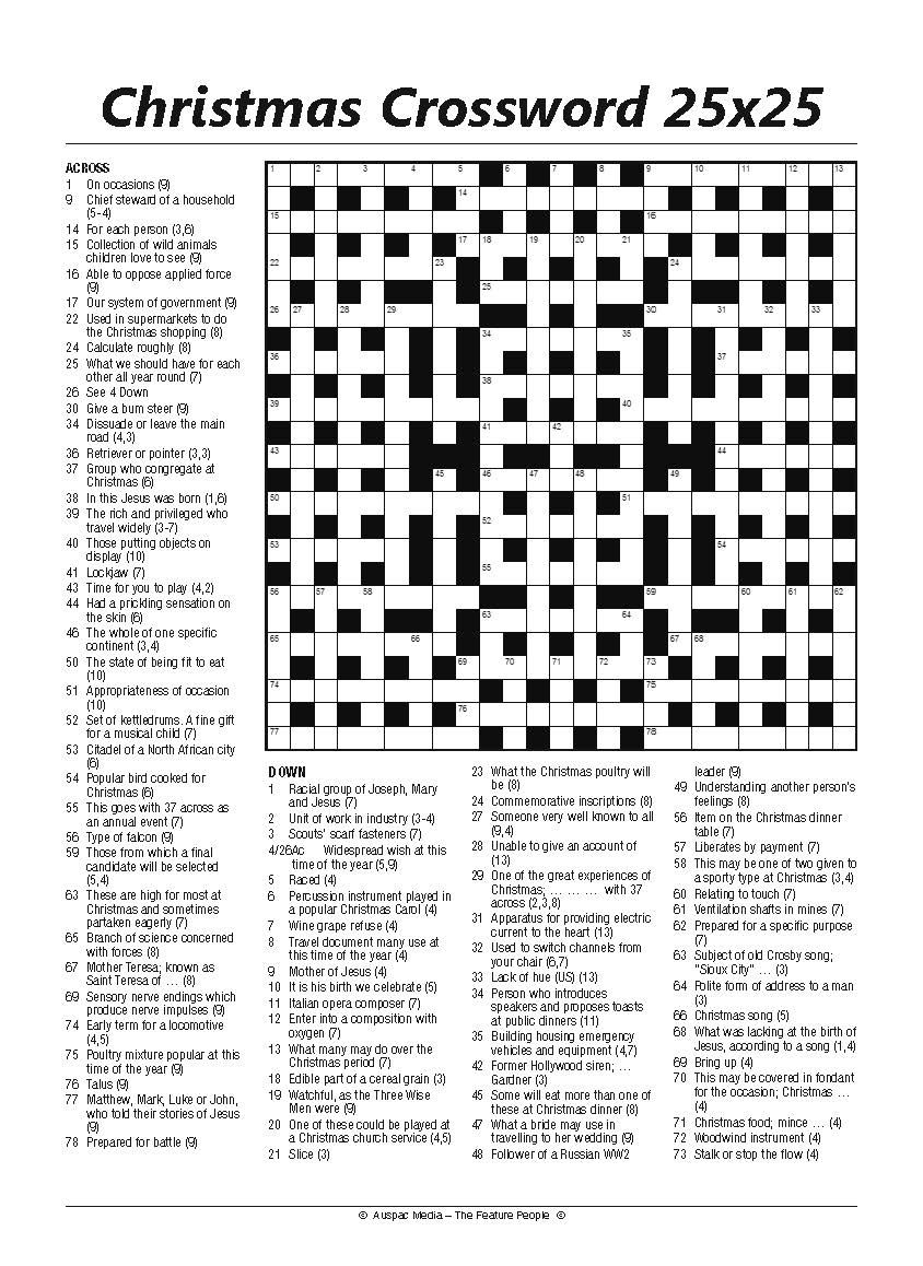 Auspac Media - The Feature People | Christmas Features - Adult in Christmas Crossword Puzzle Adult