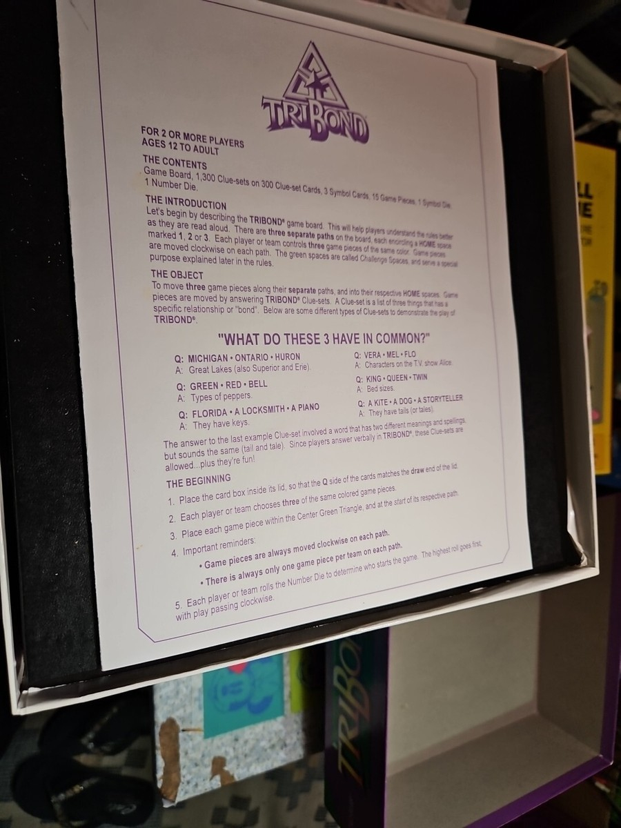 Best Of Tribond Tri Bond Trivia Board Game Mattel 1995 regarding Tribond Answer To Sun Top Hard
