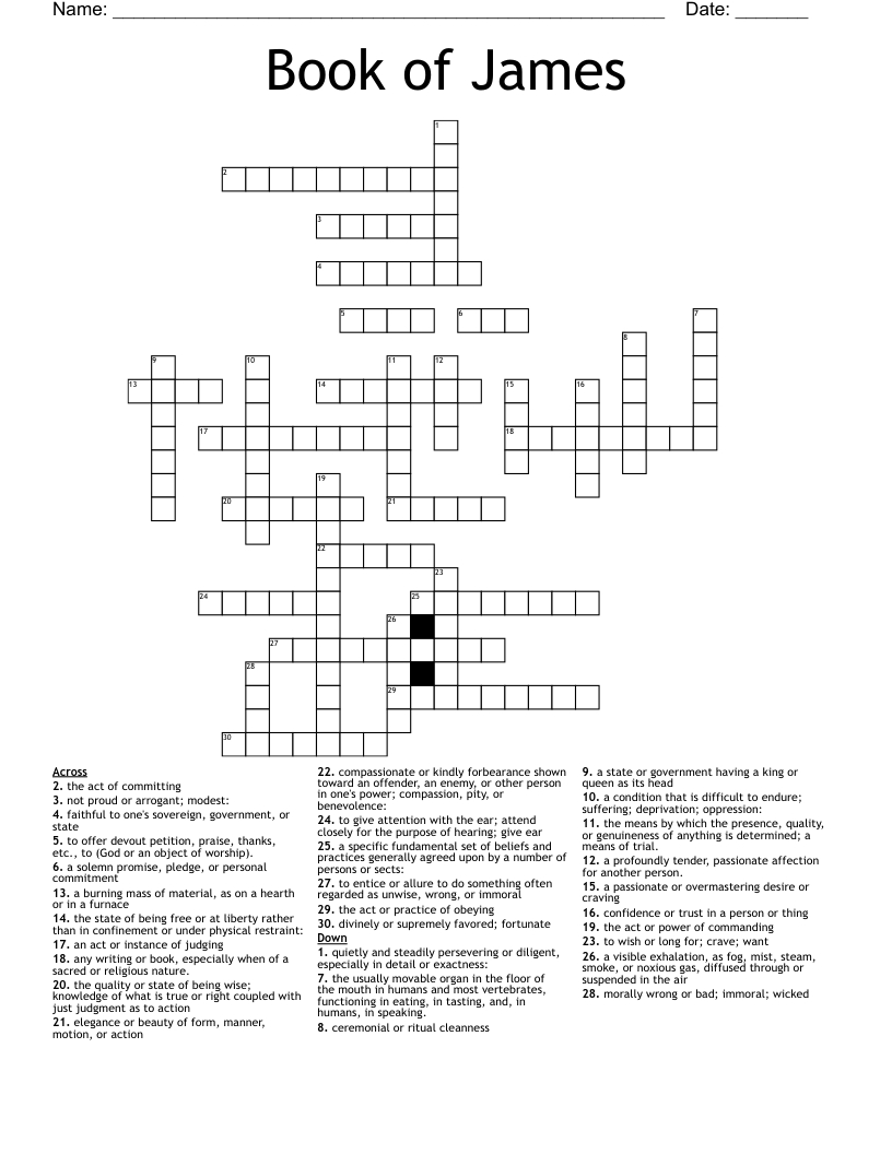 Book Of James Crossword - Wordmint within Printable James Crossword Puzzles
