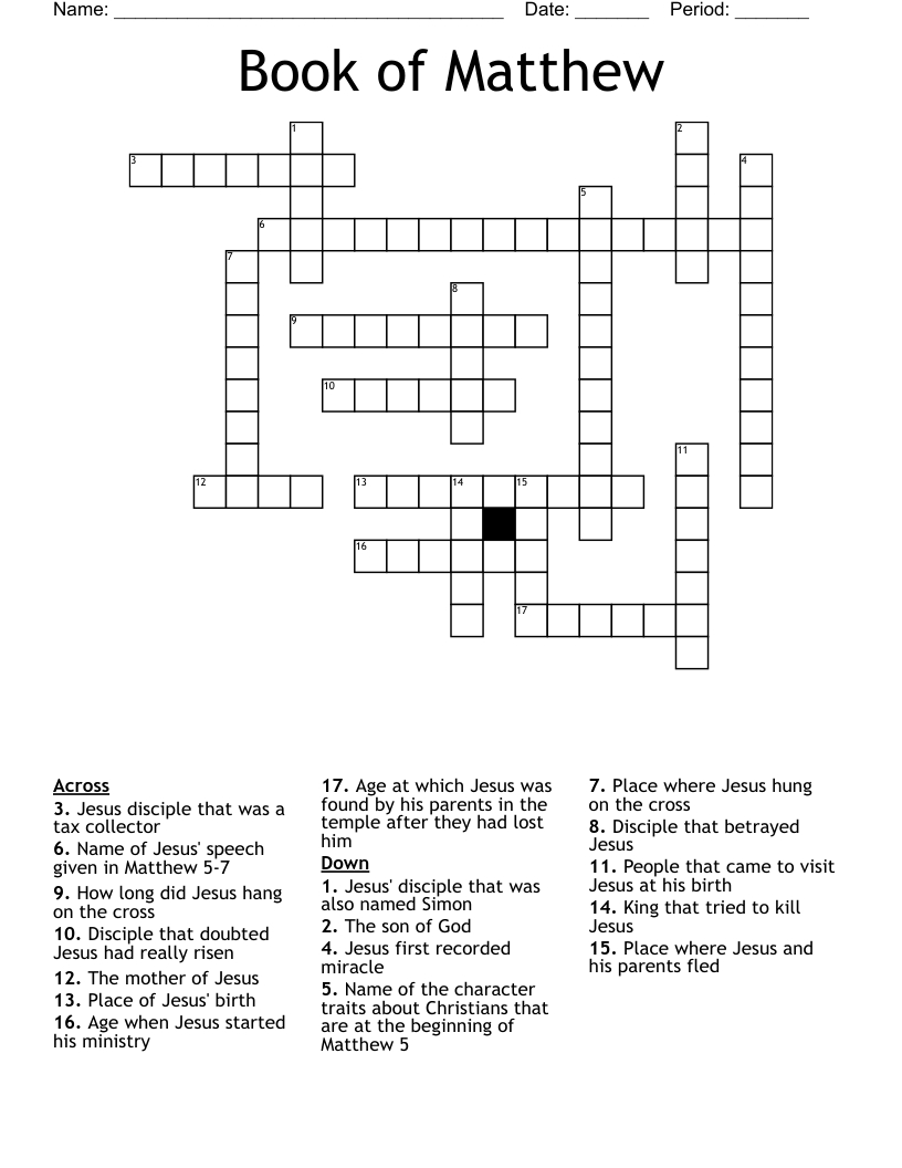 Book Of Matthew Crossword - Wordmint throughout Crossword By Mathews