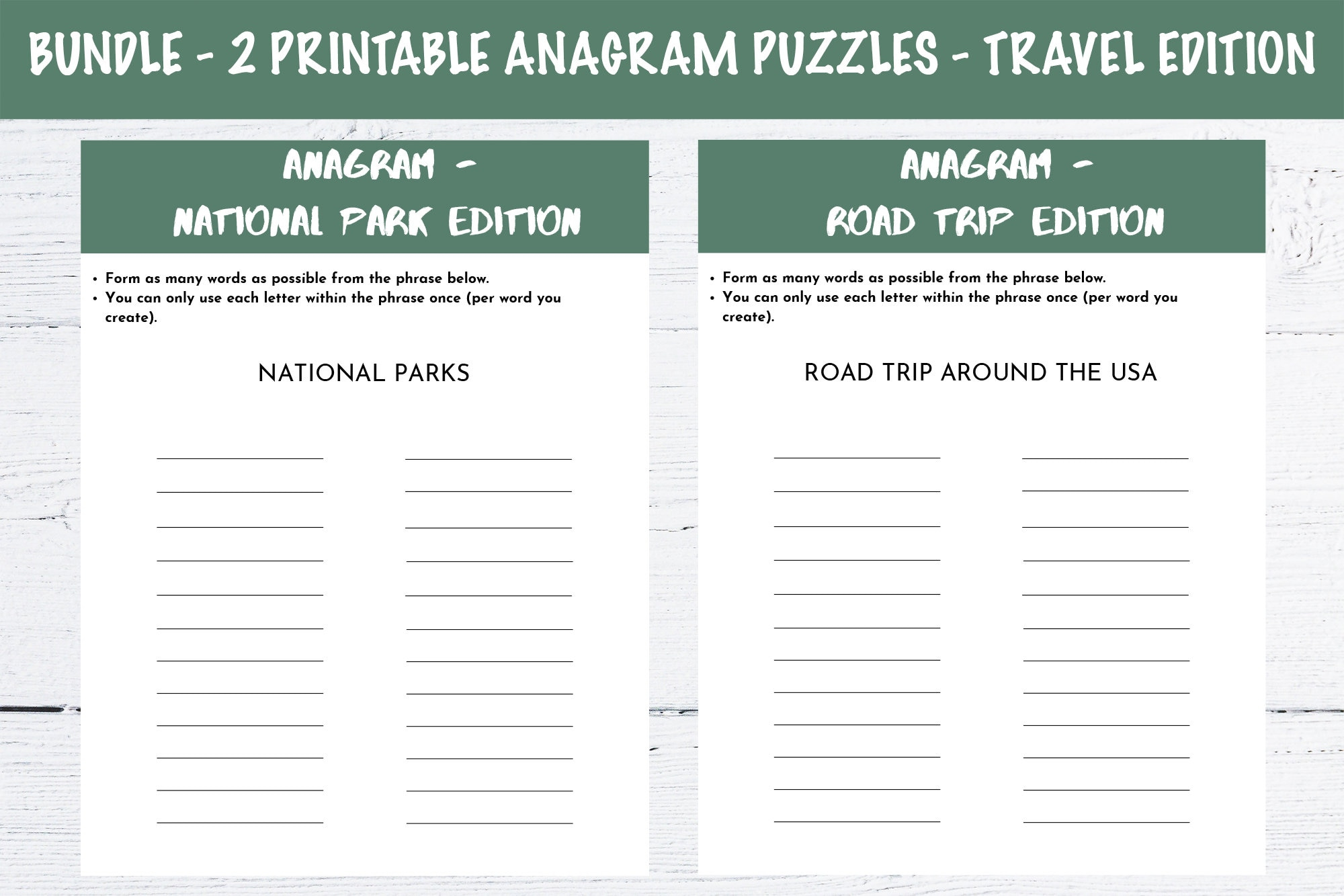 Bundle - 2 Printable Anagram Puzzles - National Parks And Road pertaining to Adult Anagram Printable