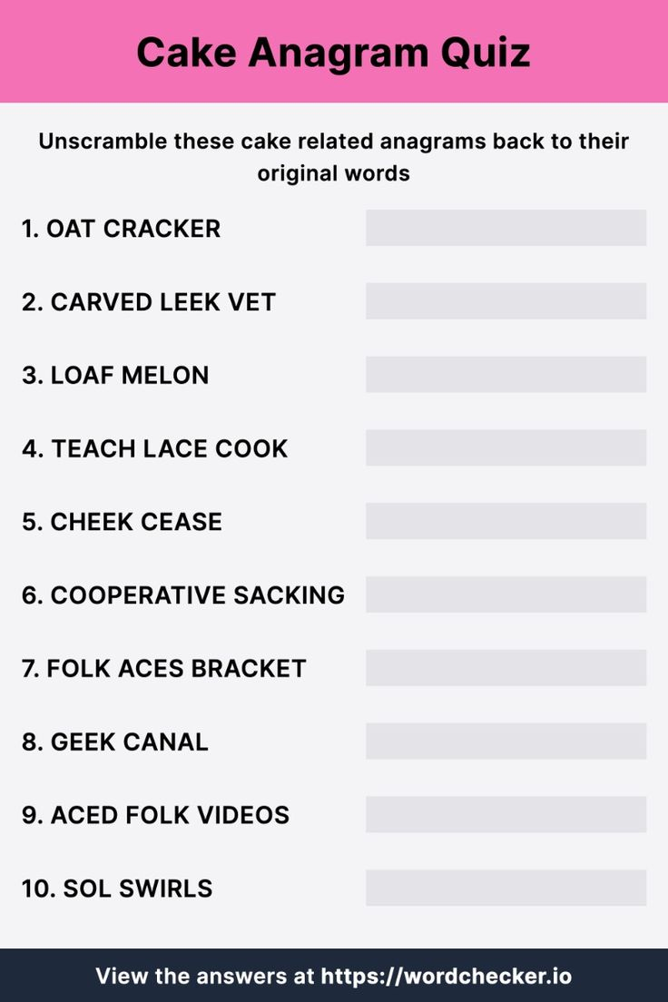 Cake Anagram Worksheet pertaining to Adult Anagram Printable