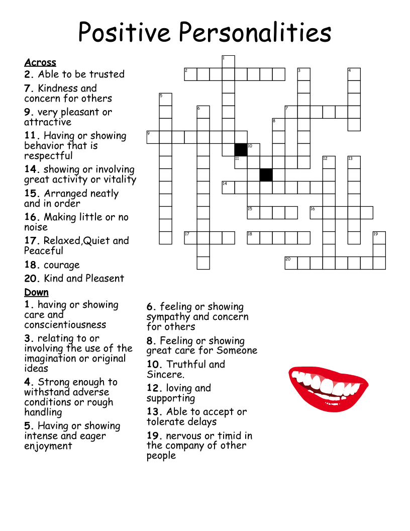 Character Traits Crossword Puzzle - Wordmint inside Personality Traits Crossword Puzzle