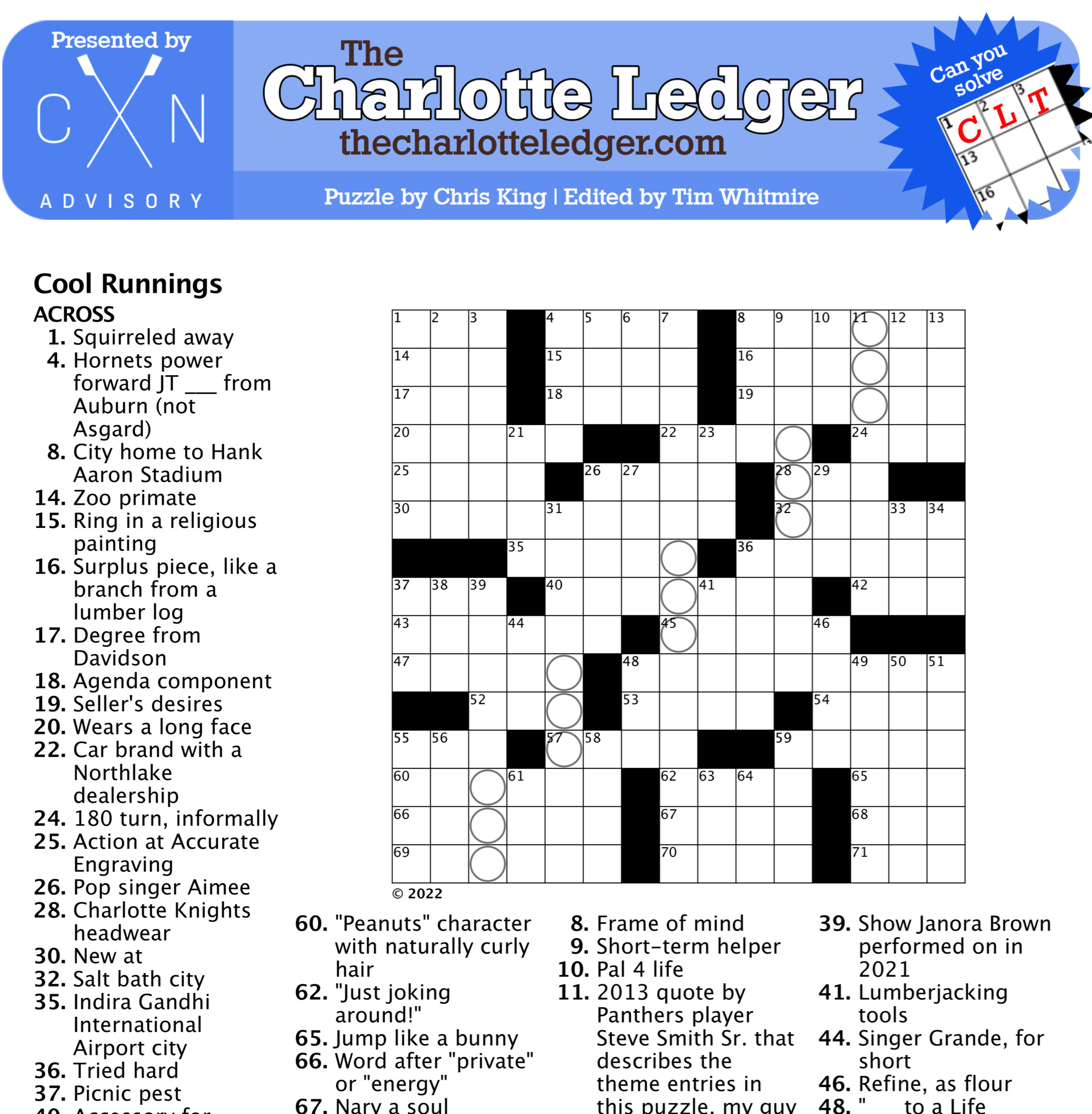 Charlotte Ledger Crosswords - The Charlotte Ledger inside Arrow Crosswords Printable Free Easy
