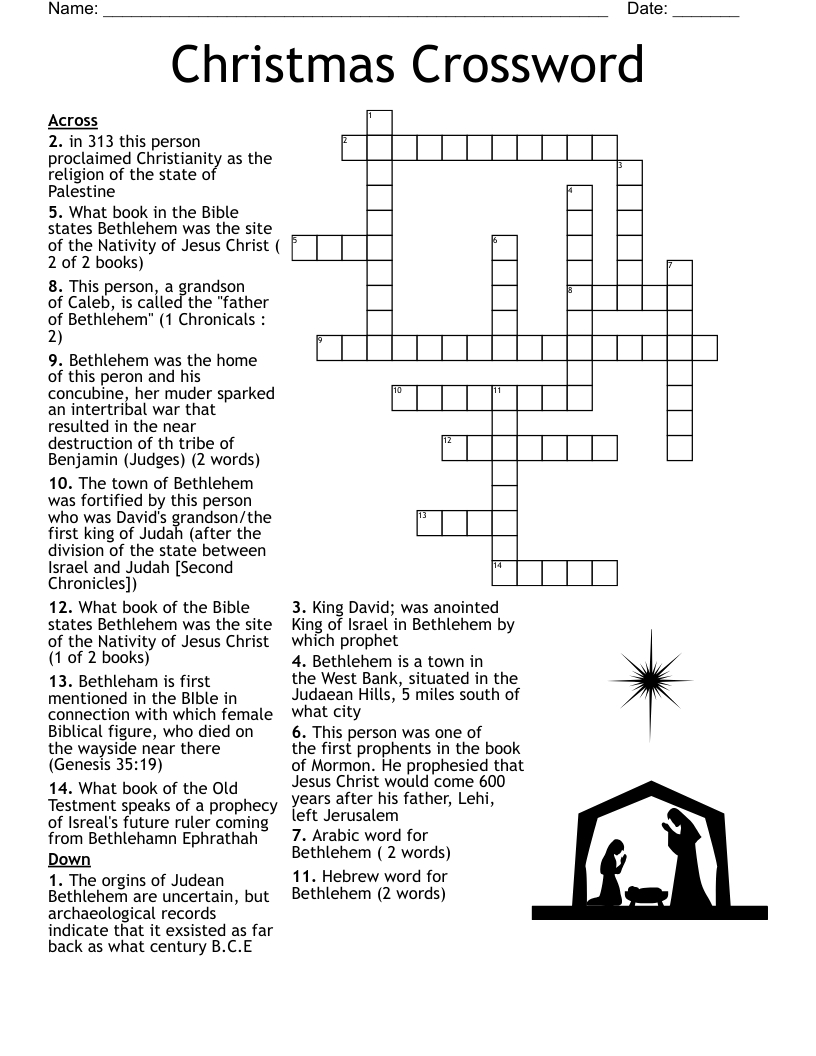 Christmas Bible Trivia Crossword - Wordmint throughout Christmas Bible Crossword