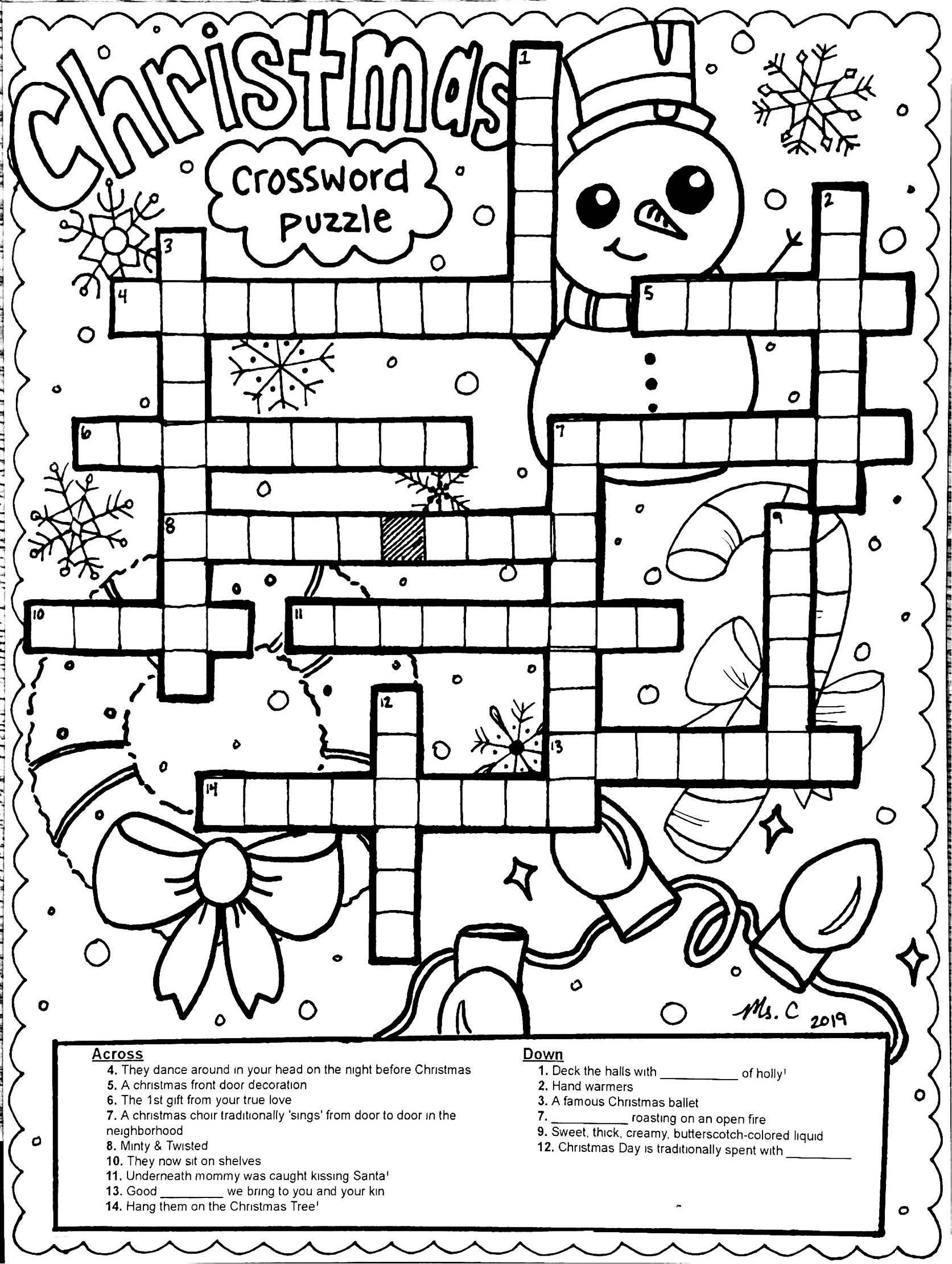 Christmas Crossword Puzzle Coloring Sheet pertaining to Abcya Christmas Crossword Puzzle