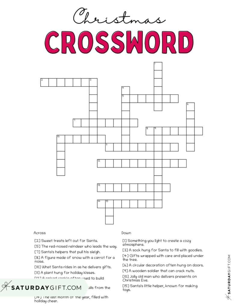 Christmas Crossword Puzzle - Cute &amp;amp; Free Printable | Saturdaygift inside Christmas Fill-In-The-Blanks Puzzles Free Printable