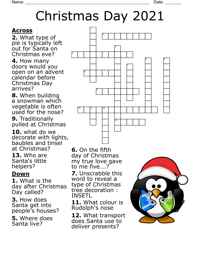 Christmas Crossword Free Printable For Adults James Crossword Puzzles