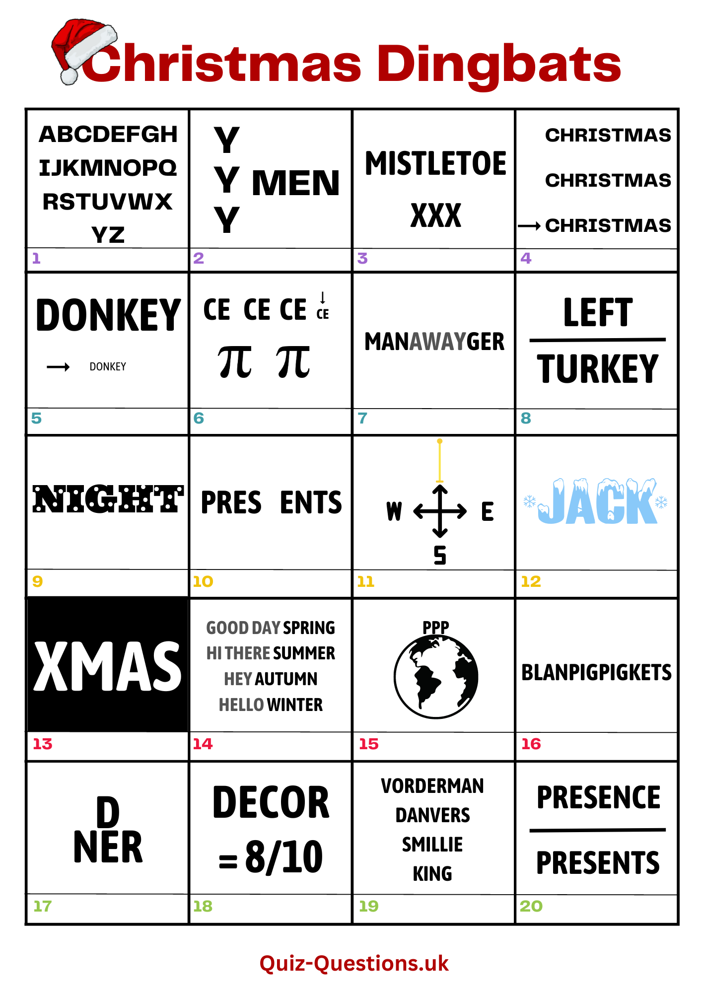 Christmas Dingbat Picture Puzzles with regard to Christmas Quiz Dingbats with Answers