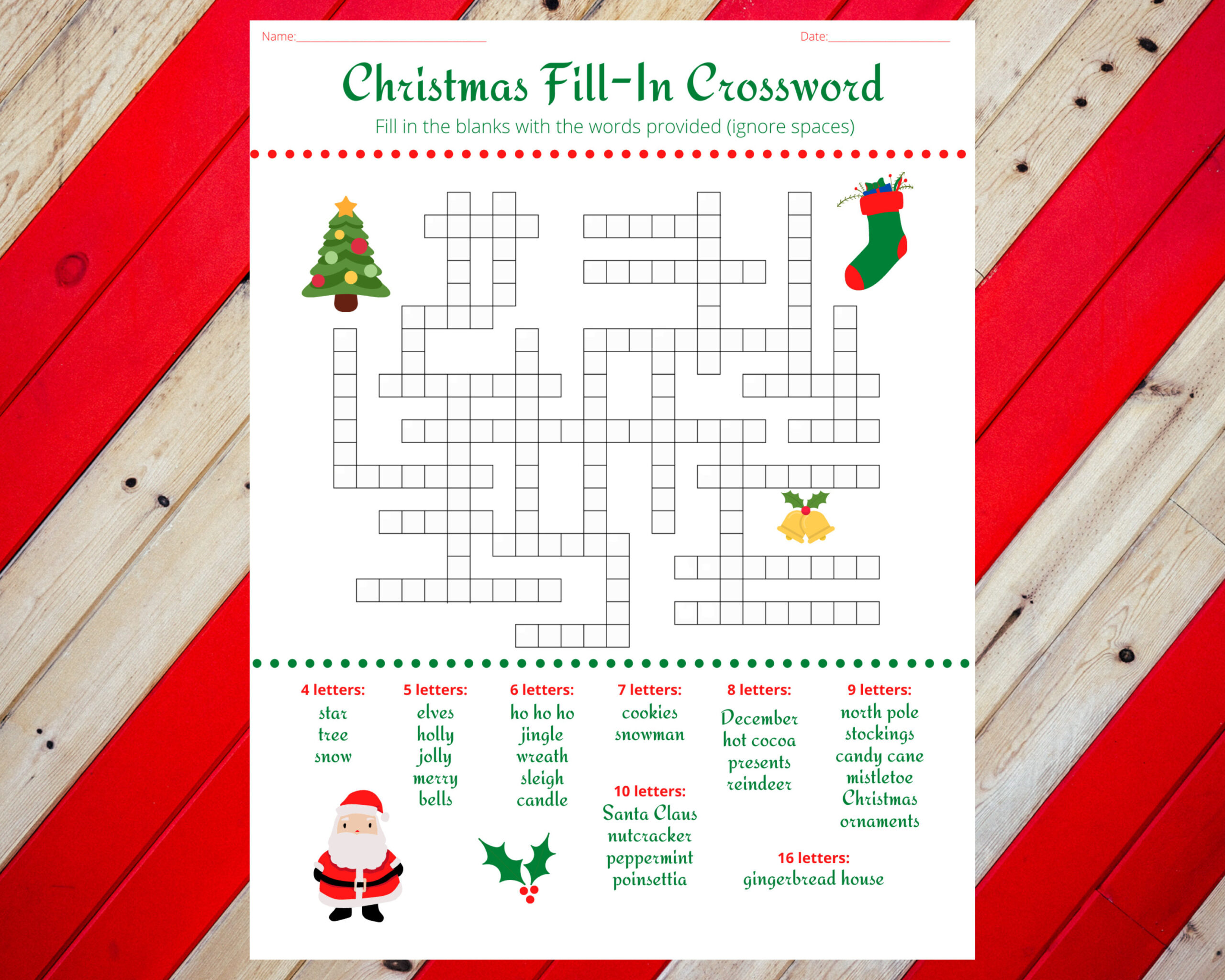 Christmas Holiday Fill In Crossword Puzzle Worksheet Digital throughout Christmas Fill-In-The-Blanks Puzzles Free Printable