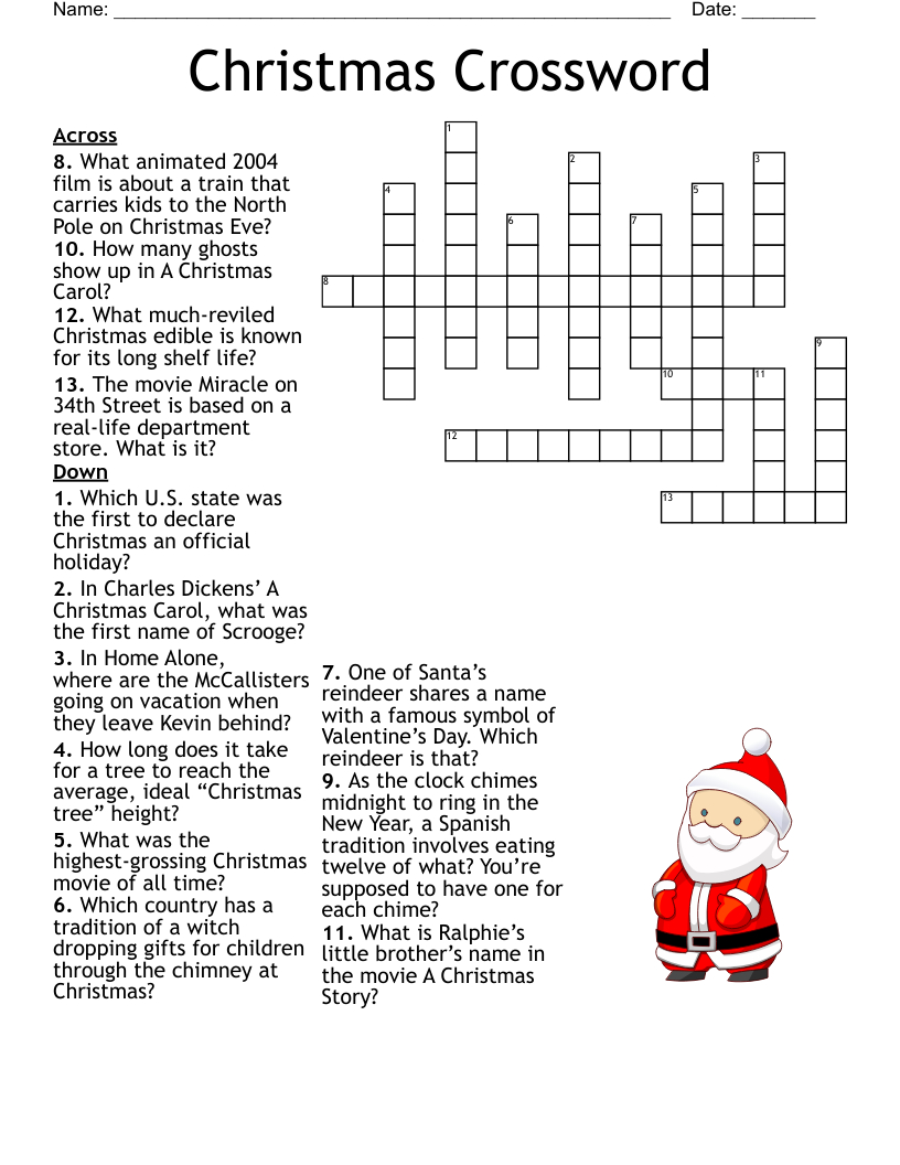 Christmas Movies Crossword Puzzle - Wordmint intended for Christmas Movie Crossword Puzzle