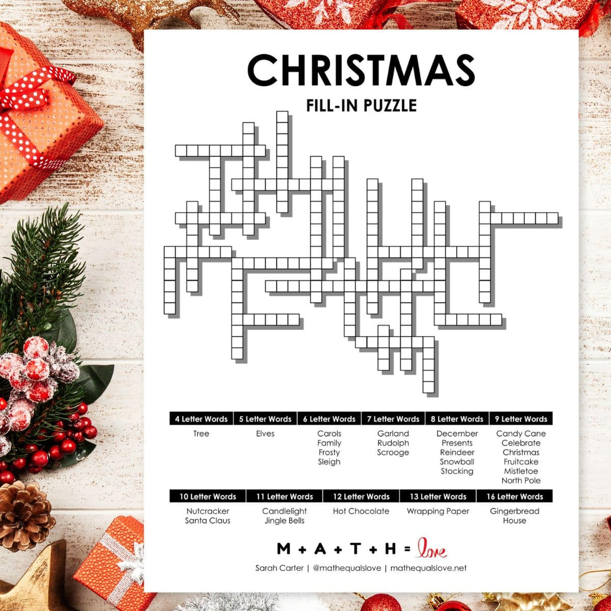 Christmas Puzzles | Math = Love for Christmas Fill-In-The-Blanks Puzzles Free Printable