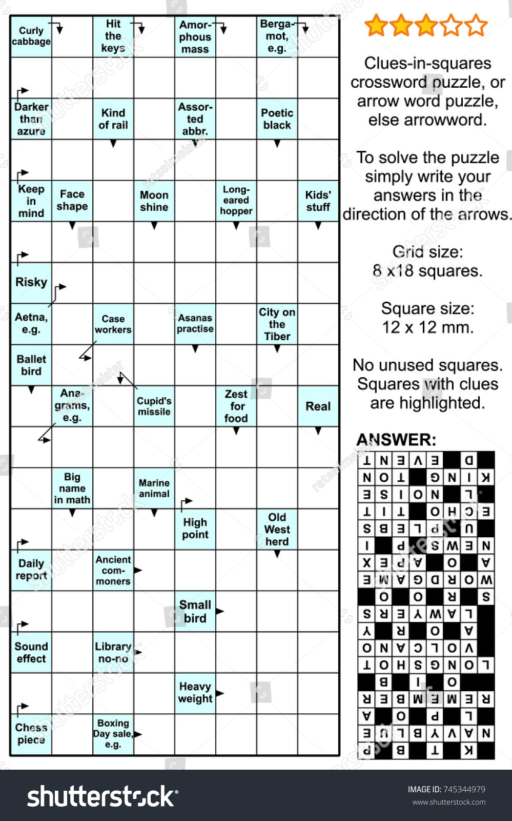 Clues-In-Squares Crossword Puzzle Arrow Word Puzzle Stock intended for Arrow Words Puzzles Printable