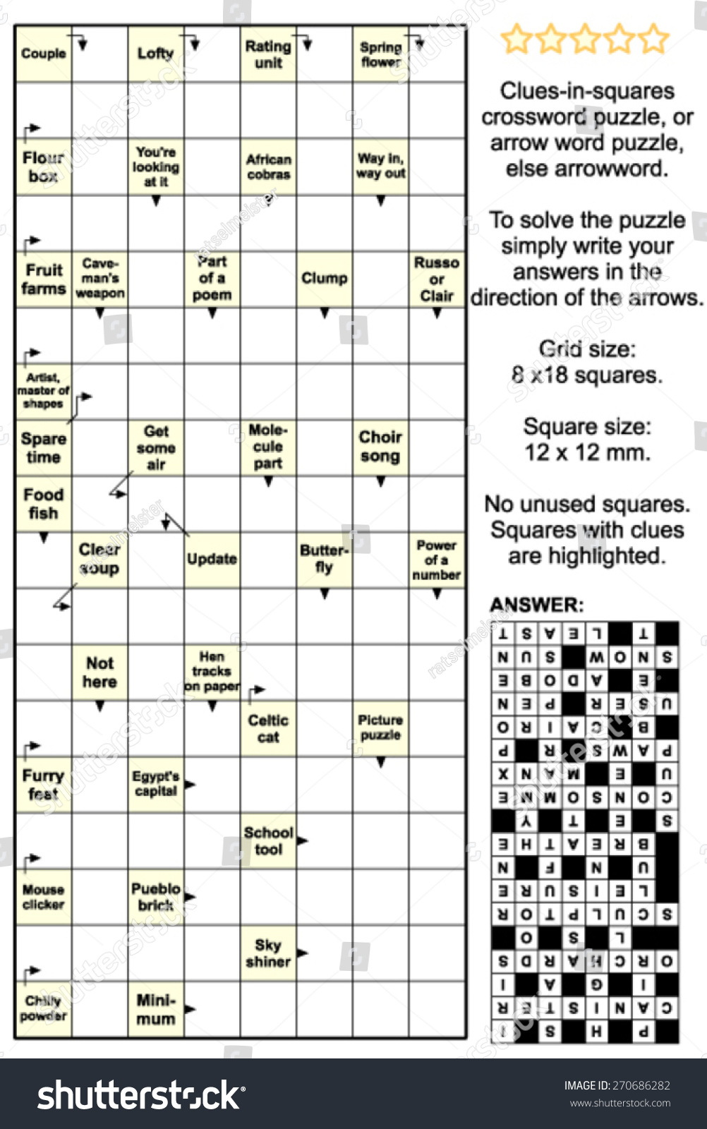 Clues-In-Squares Crossword Puzzle Arrow Word Puzzle: Stock throughout Printable Arrow Word Puzzle
