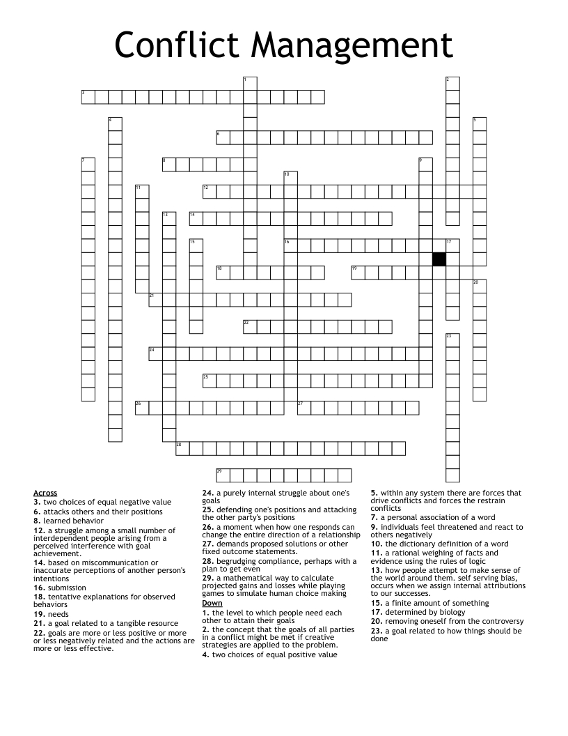 Conflict Management Crossword - Wordmint pertaining to Conflict Management Crosswords with Answers Free Download