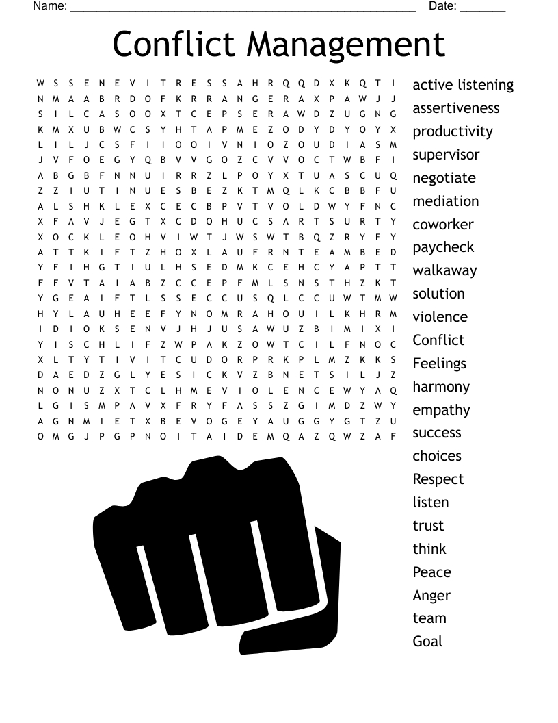 Conflict Management Word Search - Wordmint inside Conflict Management Crosswords with Answers Free Download