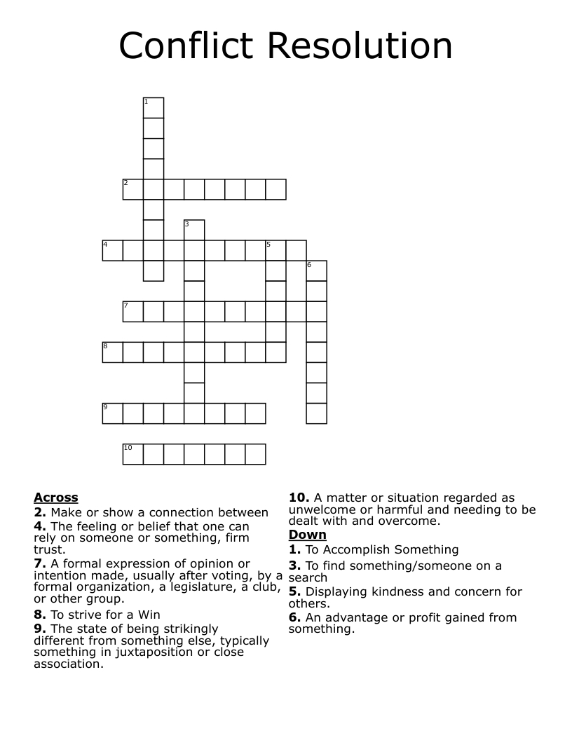 Conflict Resolution Crossword - Wordmint throughout Conflict Management Crosswords With Answers Free Download