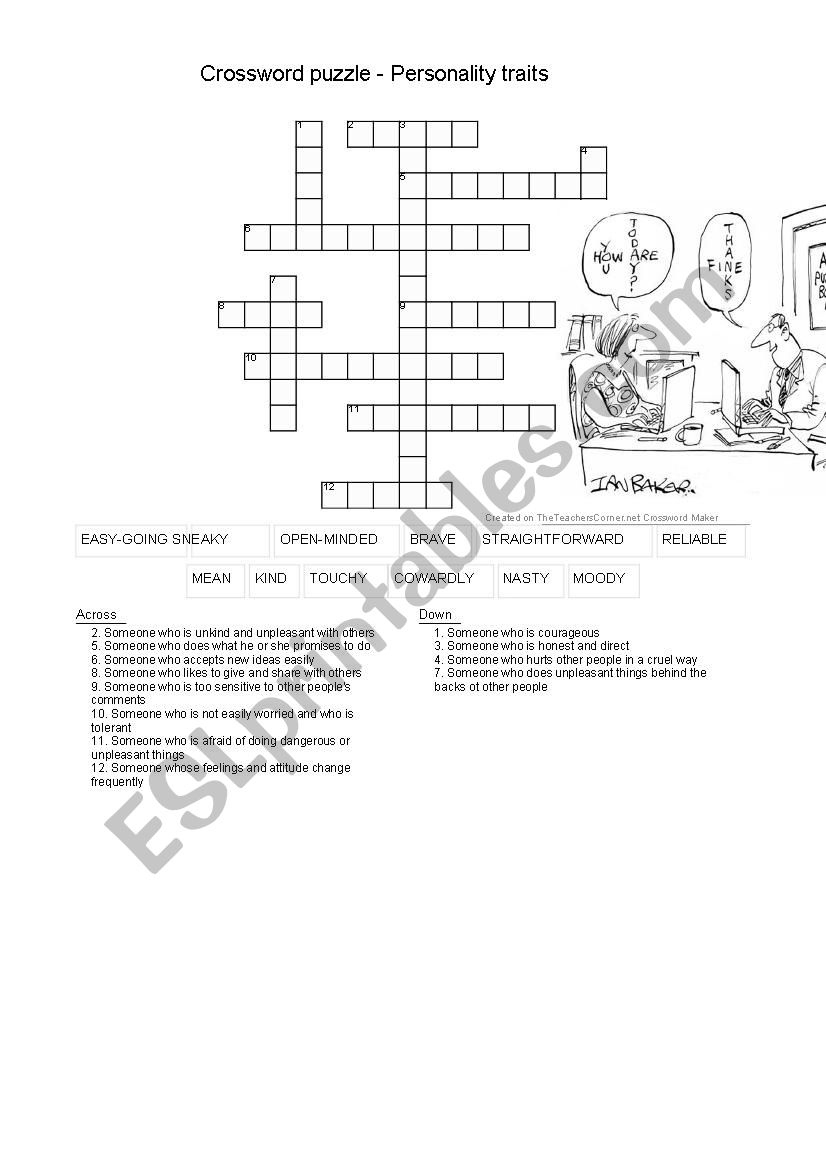Crossword Personality Traits - Esl Worksheetbabette4 throughout Personality Traits Crossword Puzzle