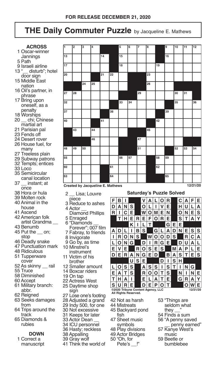Crosswordmathews 12/21 | | Messenger-Inquirer within Indianapolis Star Crossword Puzzle Printable