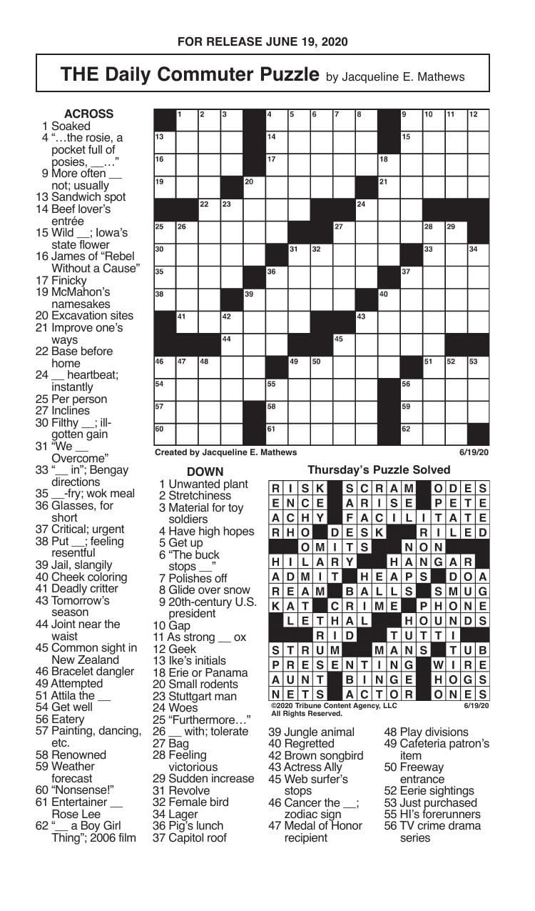 Crosswordmathews 6/19 | | Messenger-Inquirer within Jacqueline E Mathews Daily Crossword