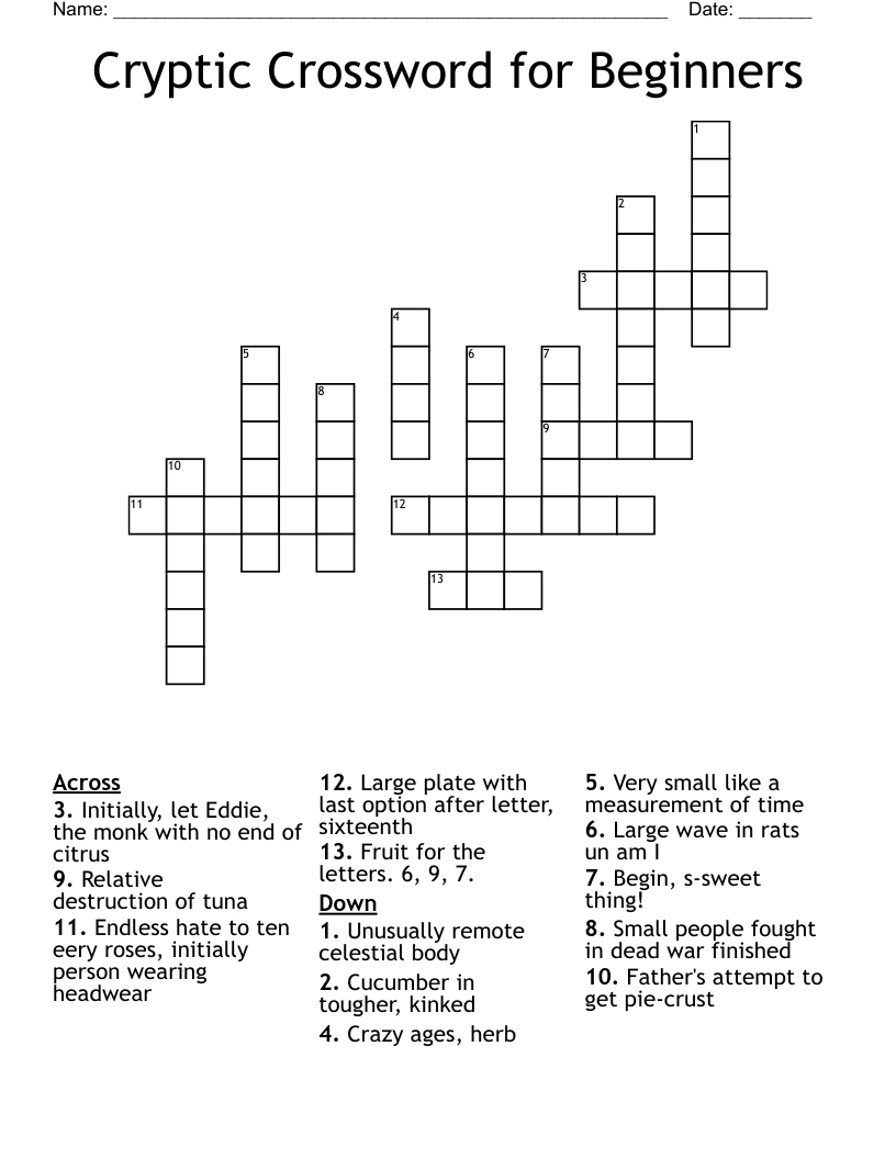 Cryptic Crossword For Beginners - Wordmint regarding Easy Cryptic Crosswords Printable Free
