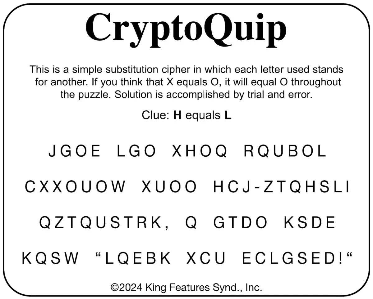 Cryptoquip: June 13 — Your West Central Voice intended for Free Printable Cryptoquips with Clue Letter