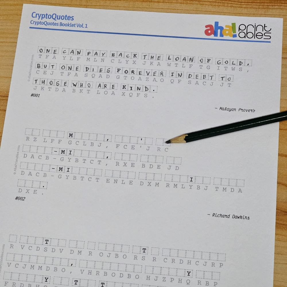 Cryptoquotes – Aha! Printables with Free Printable Cryptoquips With Clue Letter