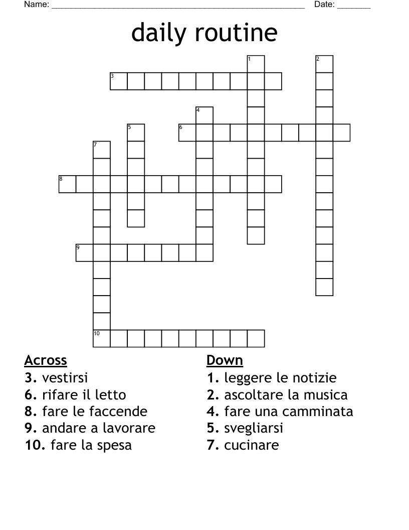 Daily Routine Crossword - Wordmint regarding 7 Free Printable Daily Crosswords
