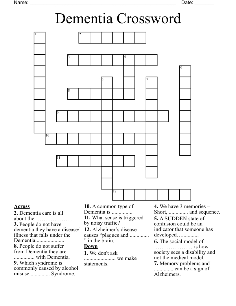 Dementia Crossword - Wordmint intended for Easy Word Puzzles For Dementia Patients