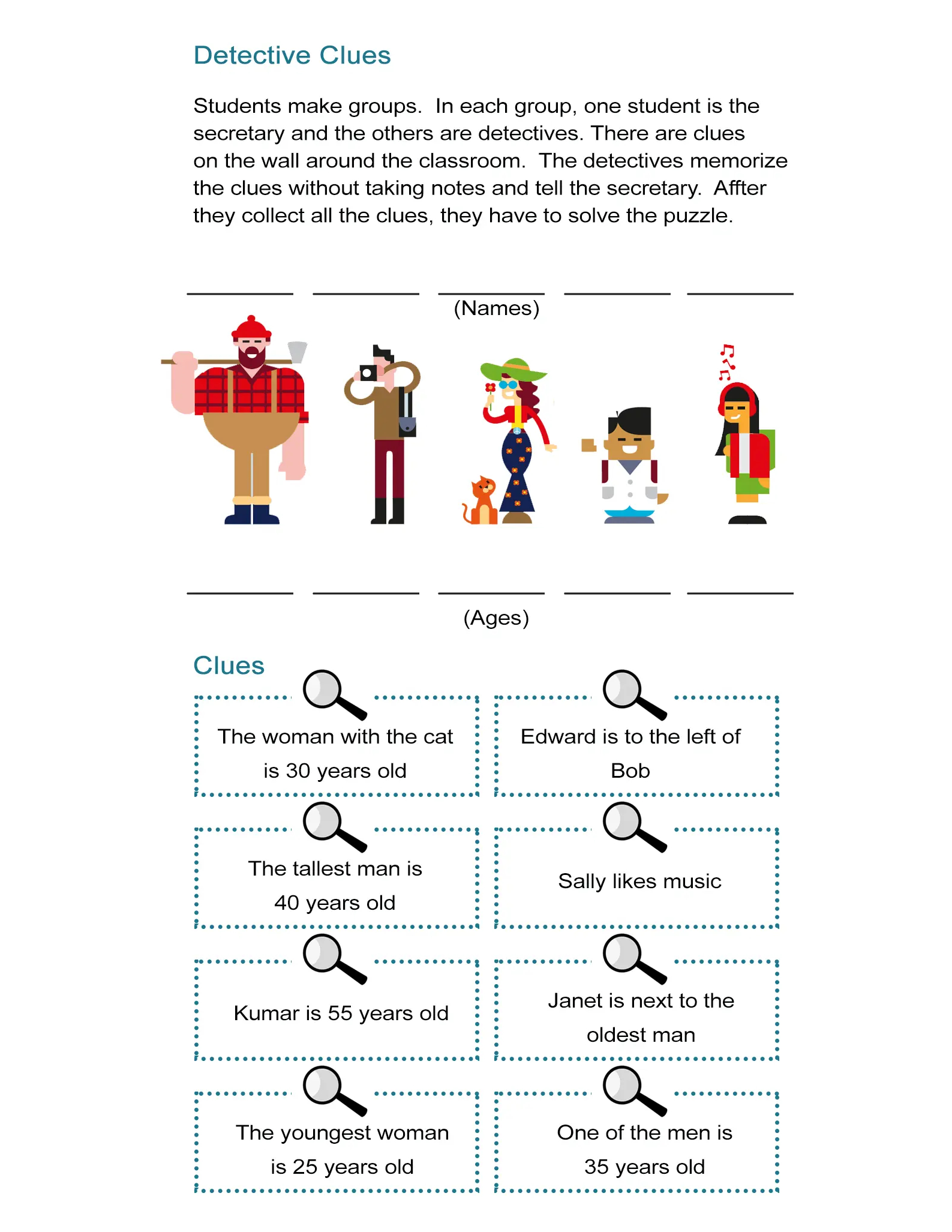 Detective Clues: Solve The Mystery In The Puzzle Worksheet - All Esl in Ditloids Printable With Answers
