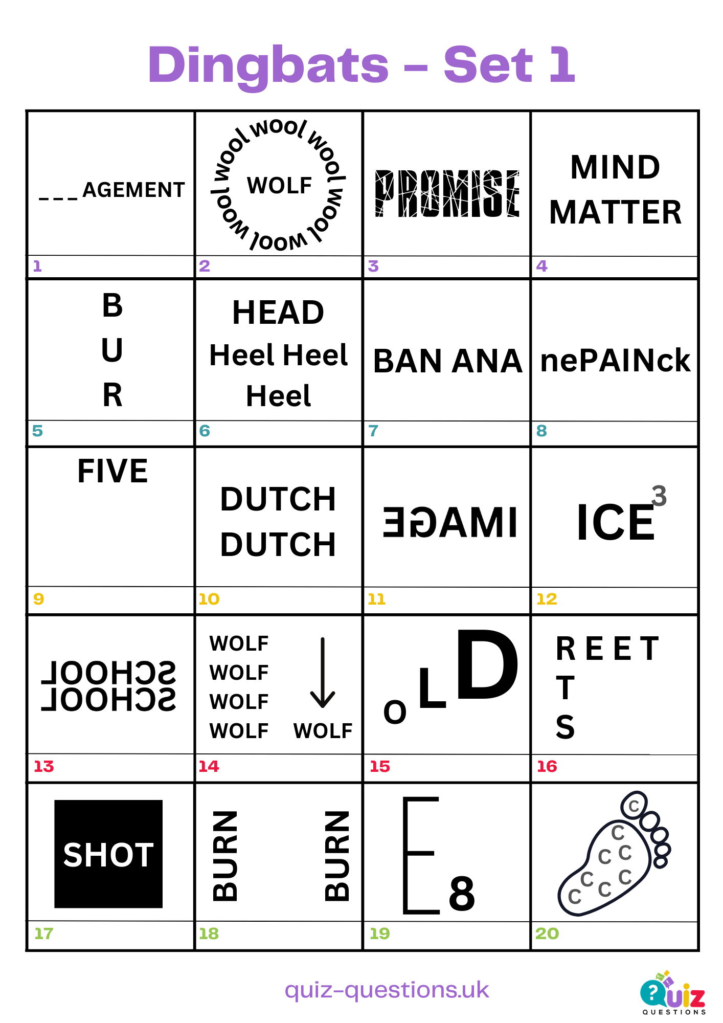 Dingbat Puzzles within Dingbats Quiz Questions