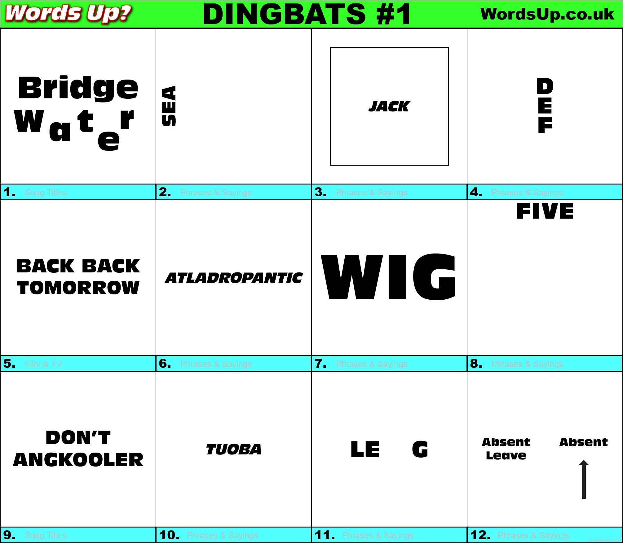Dingbats Quiz #1 » Find The Answers To Over 730 Dingbats! » Words pertaining to Easy Dingbats Quiz