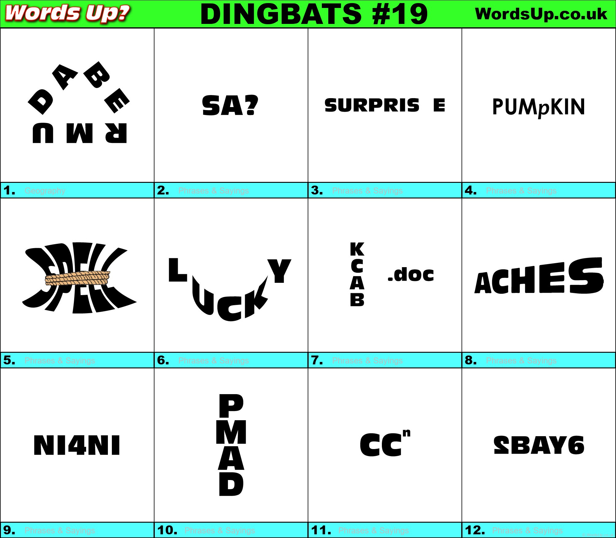 Dingbats Quiz #19 » Find The Answers To Over 730 Dingbats! » Words throughout Whatzit Answers Printable