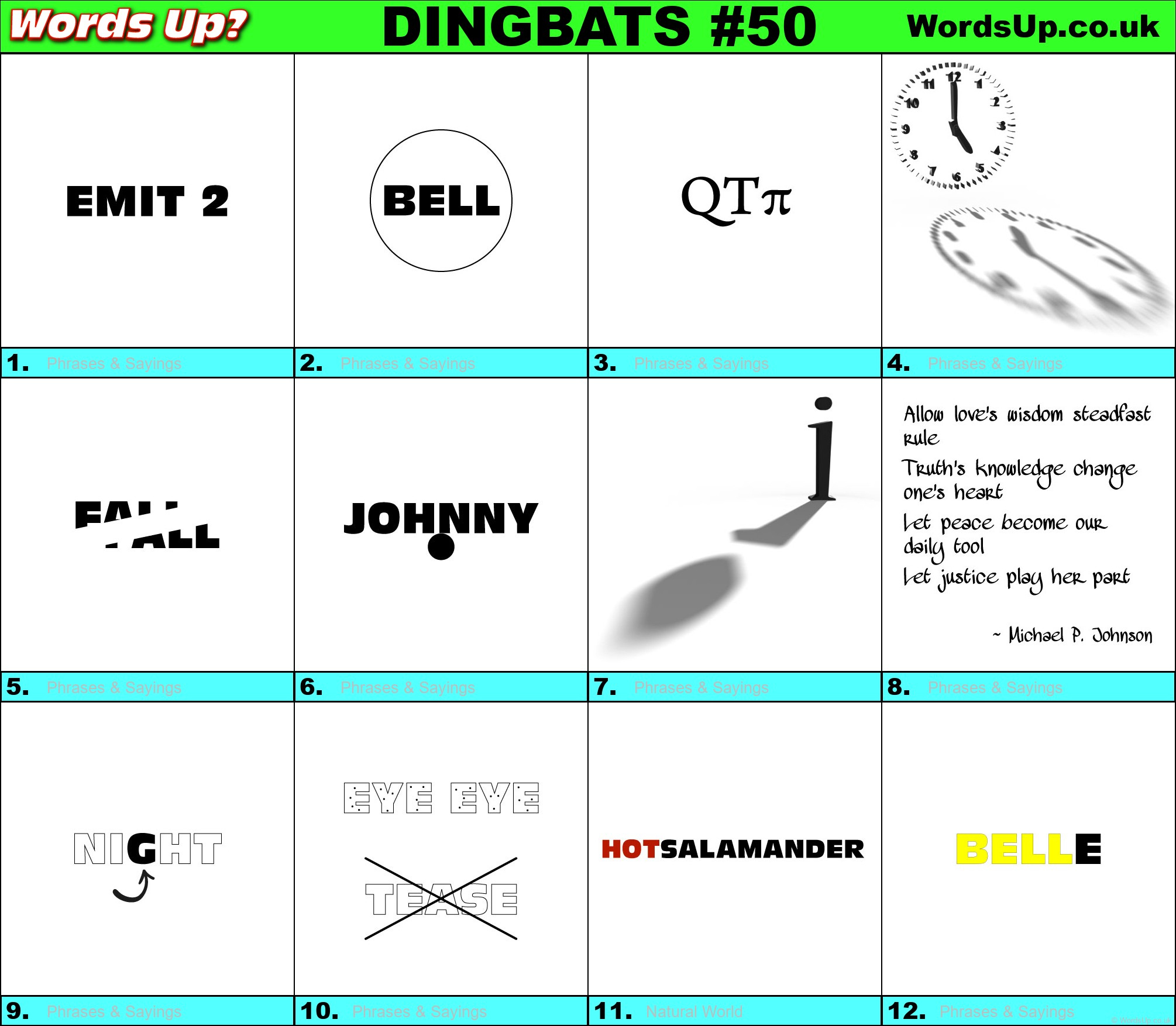 Dingbats Quiz #50 » Find The Answers To Over 730 Dingbats! » Words in Printable Dingbats With Answers