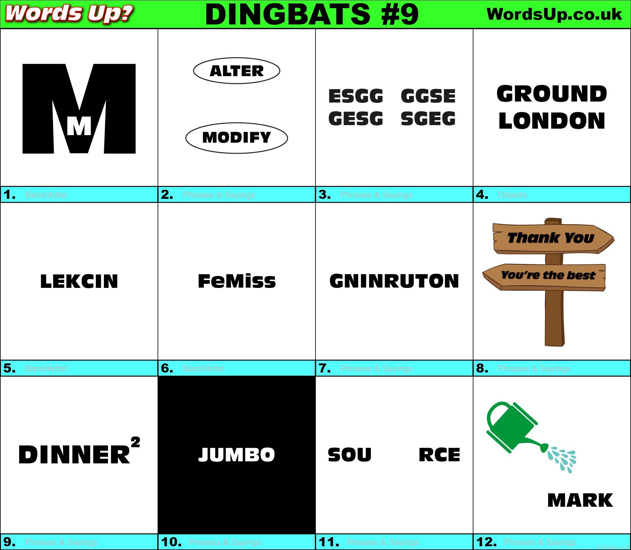 Dingbats Quiz #9 » Find The Answers To Over 730 Dingbats! » Words intended for Easy Dingbats Answer Key