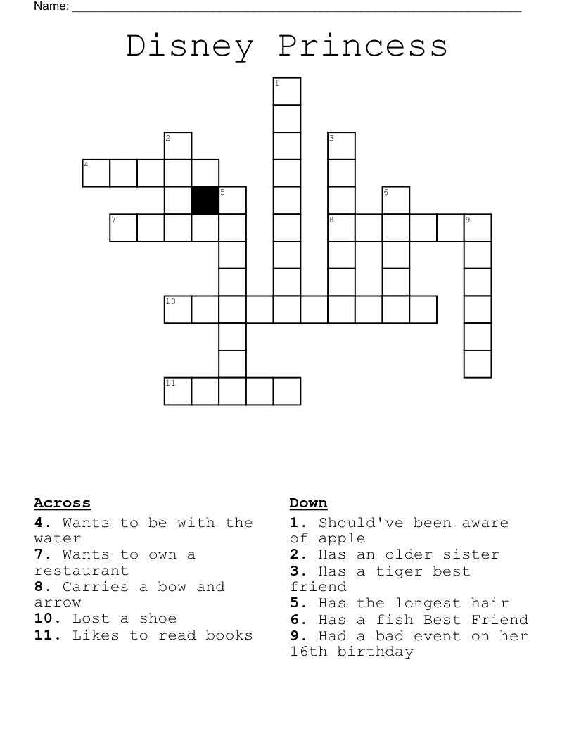 Disney Princess Crossword - Wordmint inside Arrow Crosswords Printable Free Easy