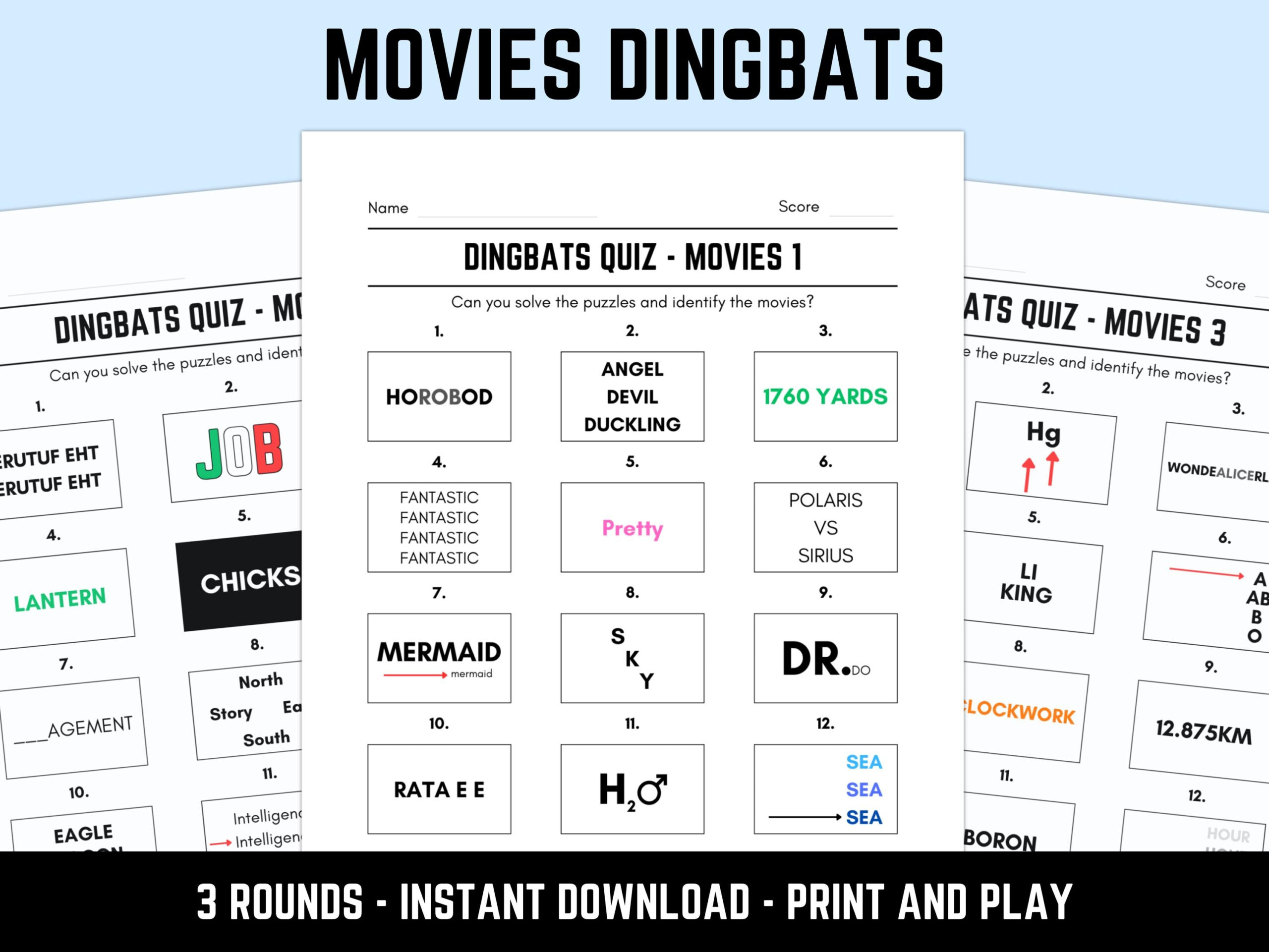 Druckbare Filme Dingbats Bild Quiz: Herunterladbare Rebus-Rätsel in Dingbat Questions And Answers