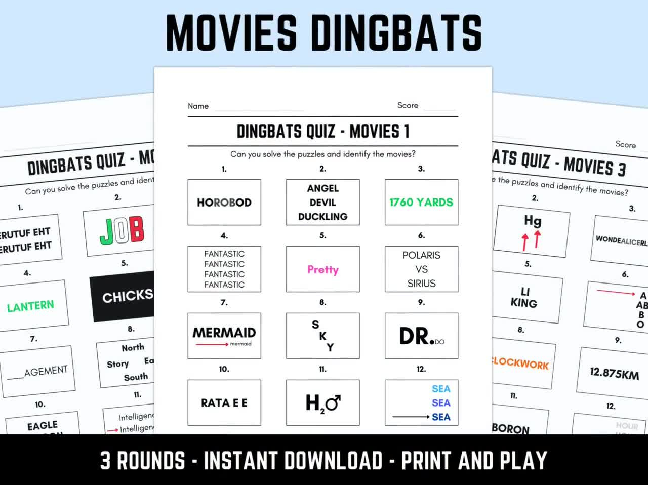 Druckbare Filme Dingbats Bild Quiz: Herunterladbare Rebus-Rätsel, Pub-Quizblätter for Dingbats With Answers For Adults Printable