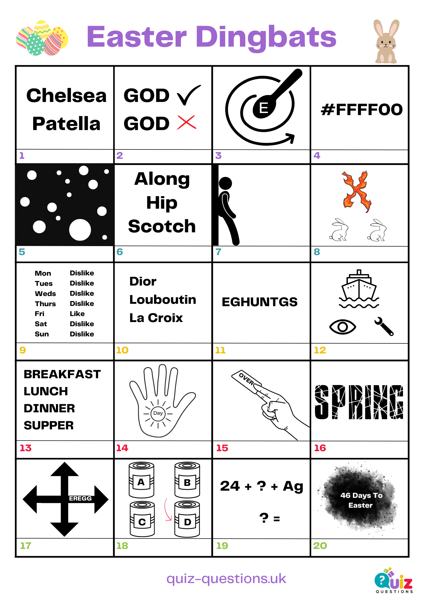 Easter Dingbat Puzzle Questions &amp;amp; Answers 2025 with Easter Dingbats Quiz Printable